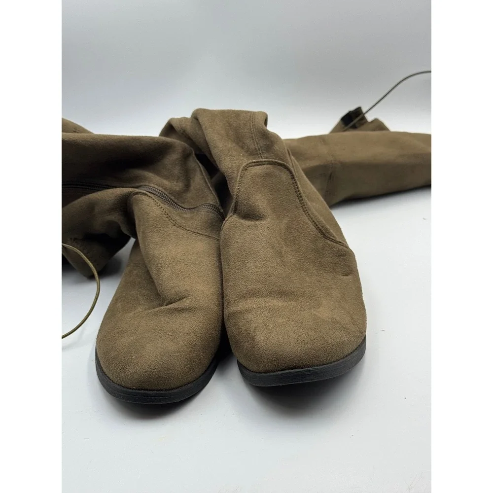 Charles Albert OTK-FLAT Olive Drab Vegan Suede Over The Knee Flat Boots 10M